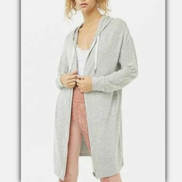 Forever 21 | full Zip Longline Marled gray Knit Hoodie Sweater super soft - Picture 2 of 10